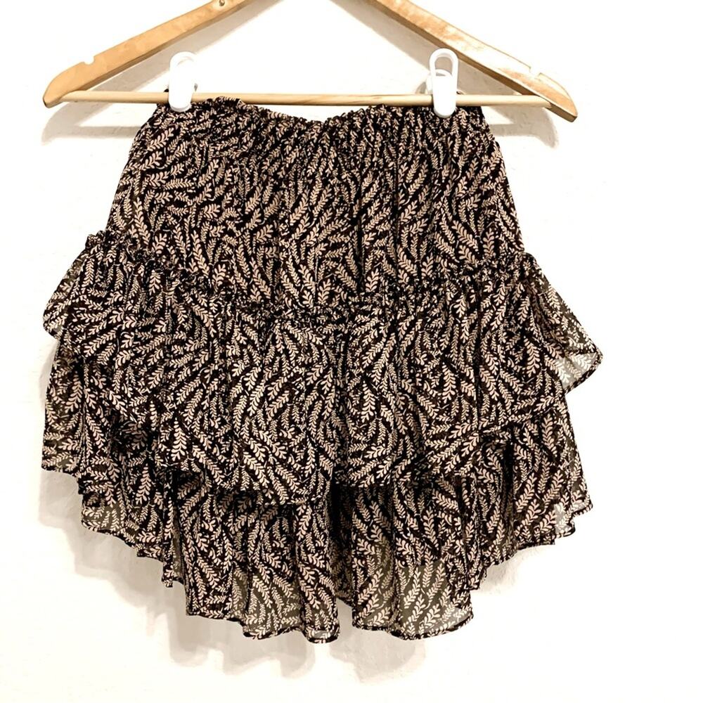 MISA Los Angeles Marion Black and Mauve Pink Tiered Ruffle Mini Skirt XS